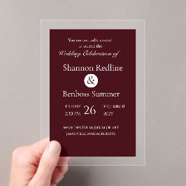 Invitaciones Acrílicas Elegant Burgundy Minimalist