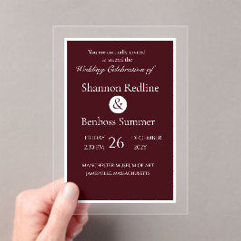 Invitaciones Acrílicas Elegant Burgundy Minimalist