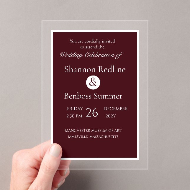 Invitaciones Acrílicas Elegant Burgundy Minimalist (Insitu (portátil))
