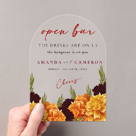 Invitaciones Acrílicas Elegant Burgundy Red  "MARIGOLD" Wedding Open Bar