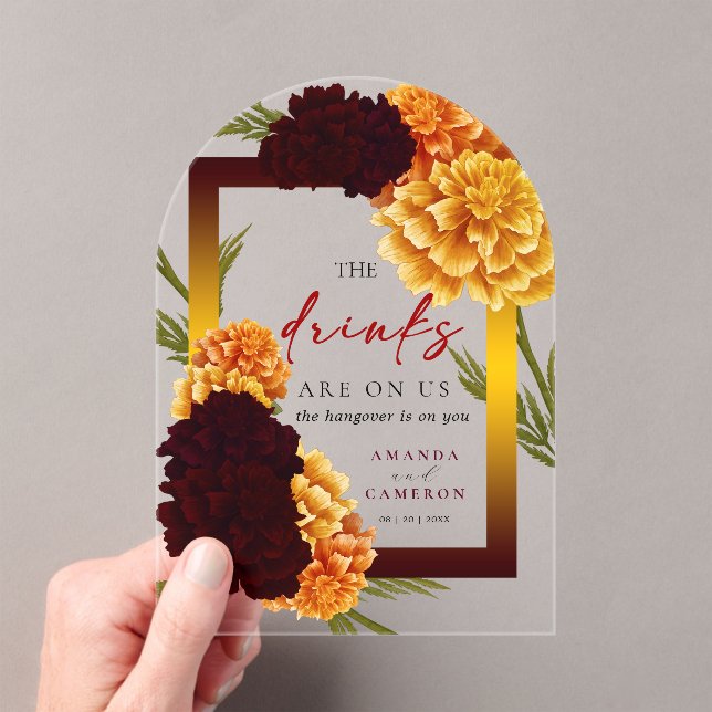 Invitaciones Acrílicas Elegant Burgundy Red  "MARIGOLD" Wedding The Drink (Insitu (portátil))