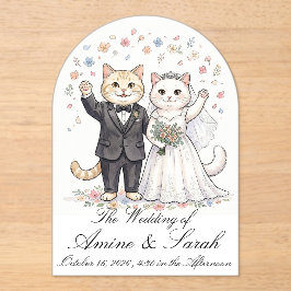 Invitaciones Acrílicas Elegant Cat Couple Wedding Invitation Customizable