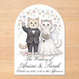 Invitaciones Acrílicas Elegant Cat Couple Wedding Invitation Customizable