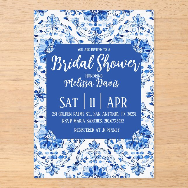 Invitaciones Acrílicas Elegant Chinoiserie Bridal Shower Invitation (Anverso)