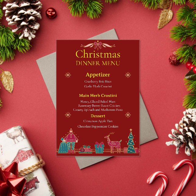 Invitaciones Acrílicas Elegant Christmas Dinner Menu | Classic Red & Gold (Insitu (Vacaciones))