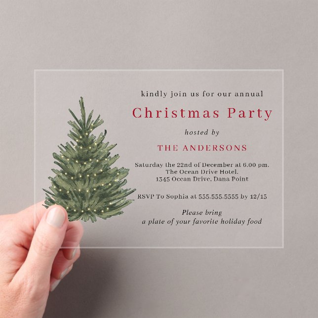 Invitaciones Acrílicas Elegant Christmas tree gold Christmas party (Insitu (portátil))