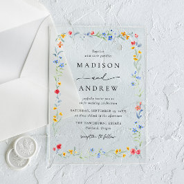 Invitaciones Acrílicas Elegant Colorful Wildflower Meadow Wedding
