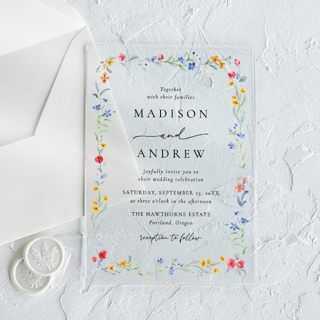 Invitaciones Acrílicas Elegant Colorful Wildflower Meadow Wedding (Subido por el creador)