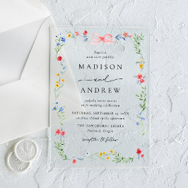 Invitaciones Acrílicas Elegant Colorful Wildflower Pink Bow Wedding