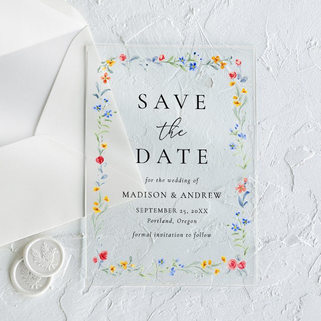 Invitaciones Acrílicas Elegant Colorful Wildflower Wedding Save the Date (Subido por el creador)