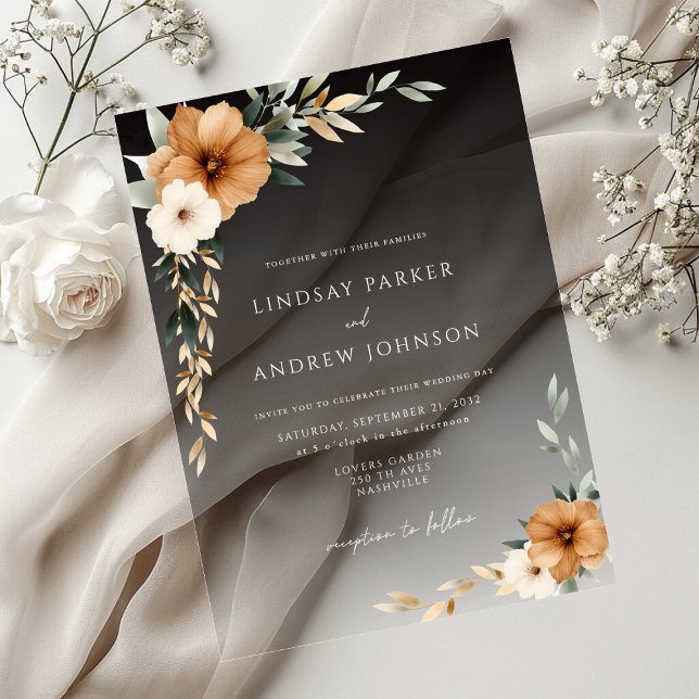 Invitaciones Acrílicas Elegant Copper & Earthy Black Gradient Wedding (Elegant Copper & Earthy Black Transparent Gradient Wedding Acrylic Invitations)
