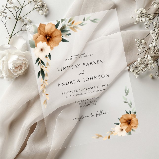 Invitaciones Acrílicas Elegant Copper & Earthy White Wedding (Elegant Copper & Earthy White Transparent Gradient Wedding Acrylic Invitations)