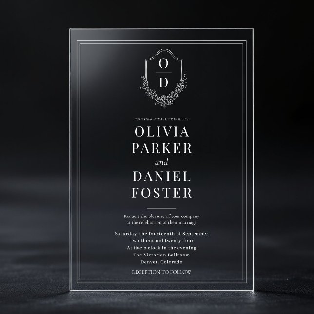 Invitaciones Acrílicas Elegant Crest Monogram Luxury Wedding (Subido por el creador)