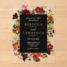 Invitaciones Acrílicas Elegant dark moody flowers black wedding