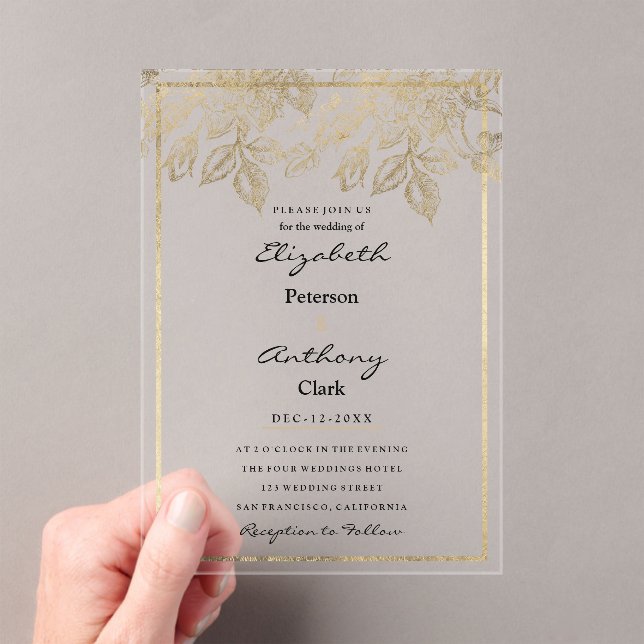 Invitaciones Acrílicas Elegant dark purple gold luxury floral Wedding (Insitu (portátil))