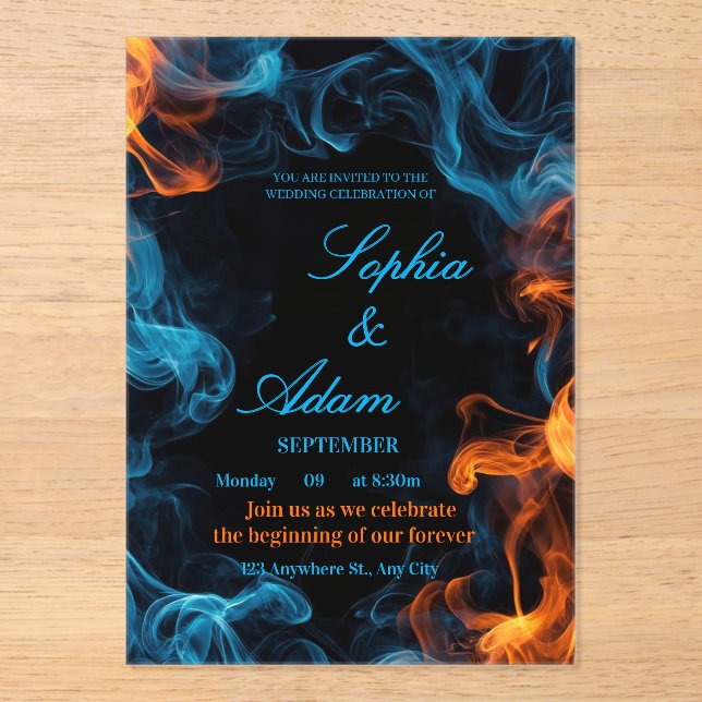 Invitaciones Acrílicas Elegant Dual Flame Wedding Invitation (Anverso)