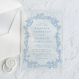 Invitaciones Acrílicas Elegant Dusty Blue Victorian Floral Frame Wedding