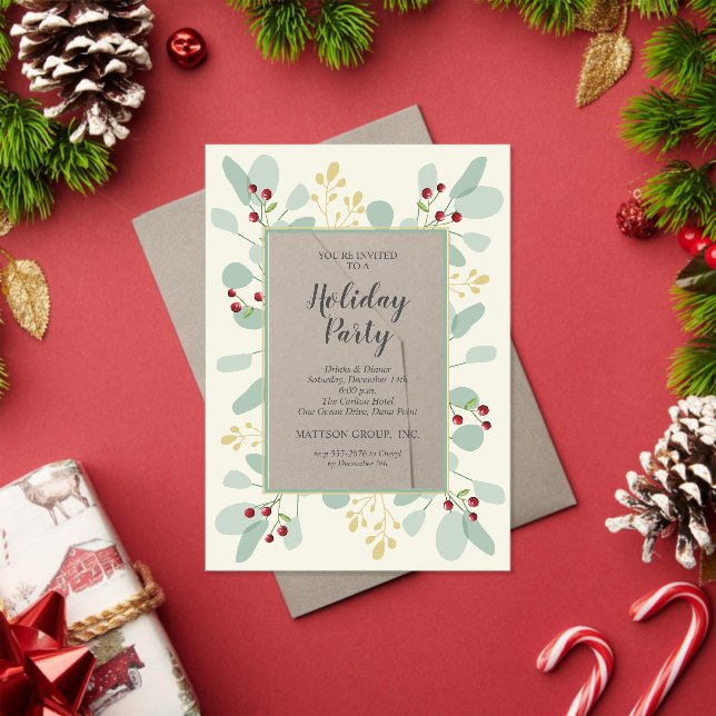 Invitaciones Acrílicas Elegant Eucalyptus & Berries Christmas Holiday (Insitu (Vacaciones))