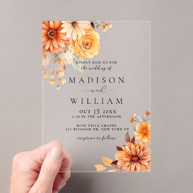 Invitaciones Acrílicas Elegant Fall Daisy Floral Wedding (Insitu (portátil))