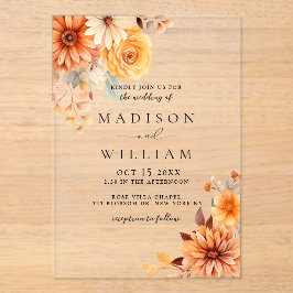 Invitaciones Acrílicas Elegant Fall Daisy Floral Wedding