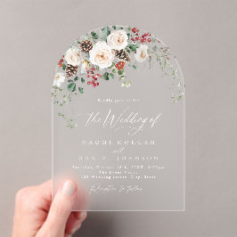 Invitaciones Acrílicas Elegant Festive Floral Holiday Winter Wedding