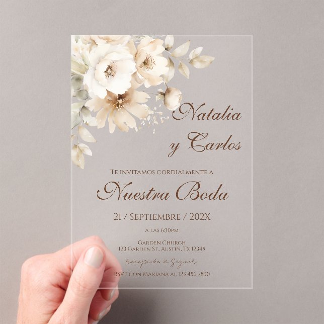 Invitaciones Acrílicas Elegant Floral Acrylic Wedding Invitation (Insitu (portátil))