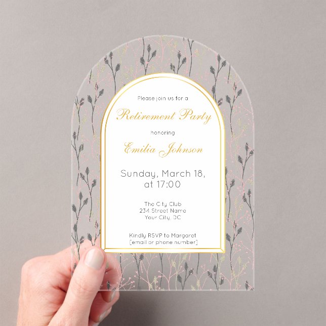 Invitaciones Acrílicas Elegant Floral Arch Retirement Party Invitation (Insitu (portátil))