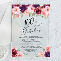 Elegant Floral Watercolor 100th Birthday Party