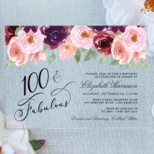 Elegant Floral Watercolor 100th Birthday Party