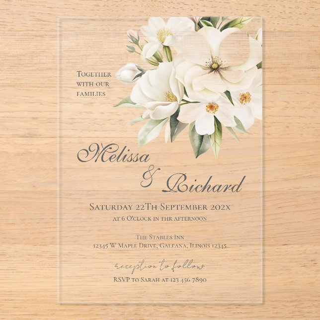 Invitaciones Acrílicas Elegant Floral Wedding Acrylic Invitation (Anverso)