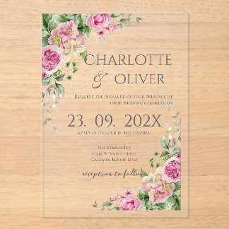 Invitaciones Acrílicas Elegant Floral Wedding Acrylic Invitation