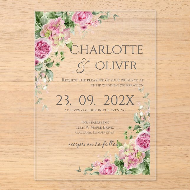 Invitaciones Acrílicas Elegant Floral Wedding Acrylic Invitation (Anverso)