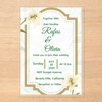 Invitaciones Acrílicas Elegant Floral Wedding Invitation with Gold Frame