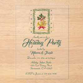Invitaciones Acrílicas Elegant French Horn Christmas Dark Green