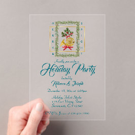 Invitaciones Acrílicas Elegant French Horn Christmas Teal