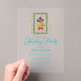 Invitaciones Acrílicas Elegant French Horn Christmas Turquoise