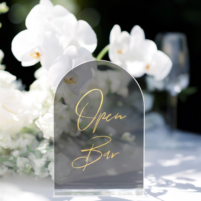 Invitaciones Acrílicas Elegant Gold Faux Foil Arch Acrylic Open Bar Sign (Elegant Gold Faux Foil Arch Acrylic Open Bar Sign. Please note: Glass stand is not included)