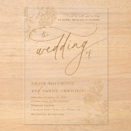 Invitaciones Acrílicas Elegant Gold Floral Modern Script Wedding