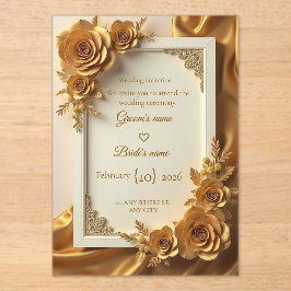 Invitaciones Acrílicas Elegant Gold Floral Wedding Invitation with Luxury