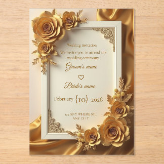 Invitaciones Acrílicas Elegant Gold Floral Wedding Invitation with Luxury