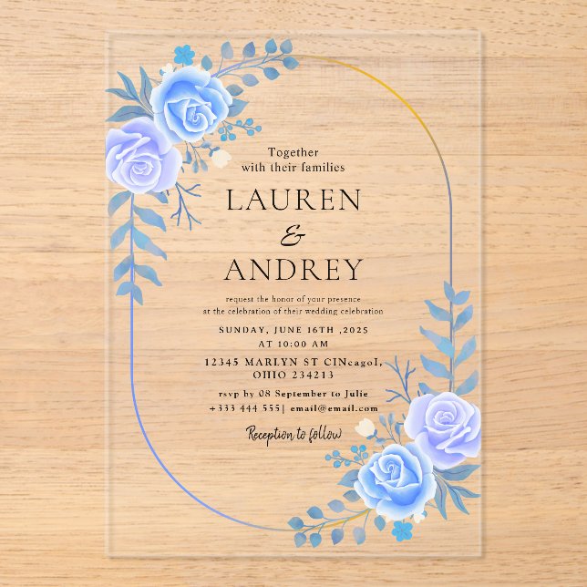 Invitaciones Acrílicas Elegant Gold Frame Wedding  (Anverso)