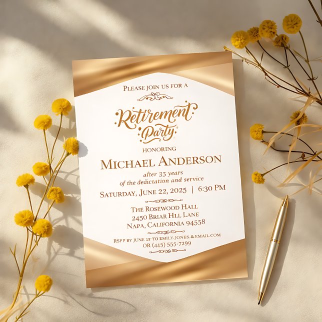 Invitaciones Acrílicas Elegant Gold Retirement Party  (Subido por el creador)