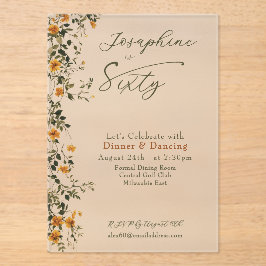 Invitaciones Acrílicas Elegant Golden Wildflower Named Sixtieth Birthday