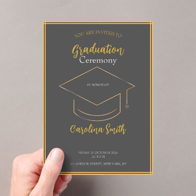 Invitaciones Acrílicas Elegant Grey & Gold Graduation Invitation (Insitu (portátil))
