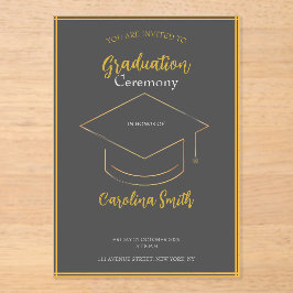 Invitaciones Acrílicas Elegant Grey & Gold Graduation Invitation