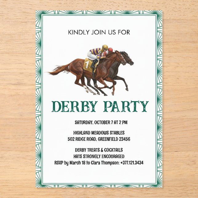 Invitaciones Acrílicas Elegant Horse Derby Party Invitation (Anverso)
