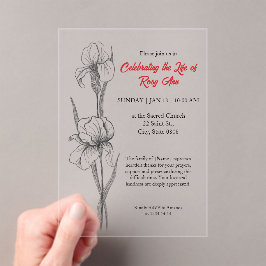 Invitaciones Acrílicas Elegant Iris "Celebrating the Life" Funeral