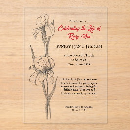 Invitaciones Acrílicas Elegant Iris "Celebrating the Life" Funeral