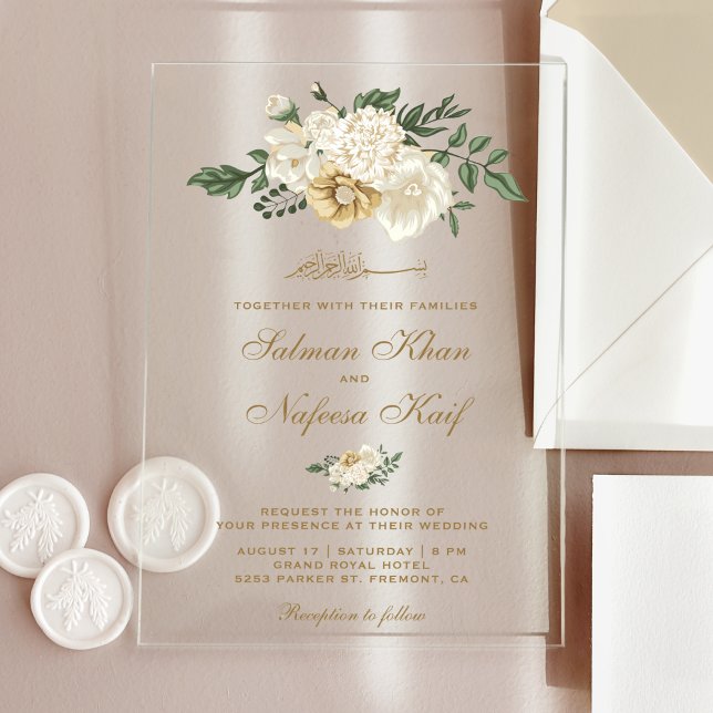Invitaciones Acrílicas Elegant Ivory Floral Islamic Muslim Wedding (Subido por el creador)