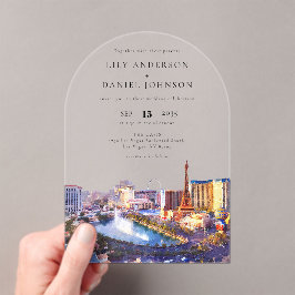 Invitaciones Acrílicas Elegant Las Vegas Skyline Watercolor Wedding Arch